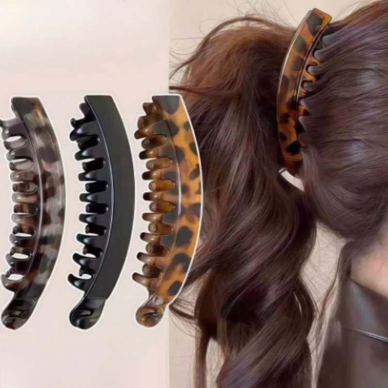 1Pc Leopard Tortoiseshell Banana Hair Clip Fish Shaped Hairpin Women Hairgrip Twist Clamp Ponytail Barrette Hair Accessories Set
