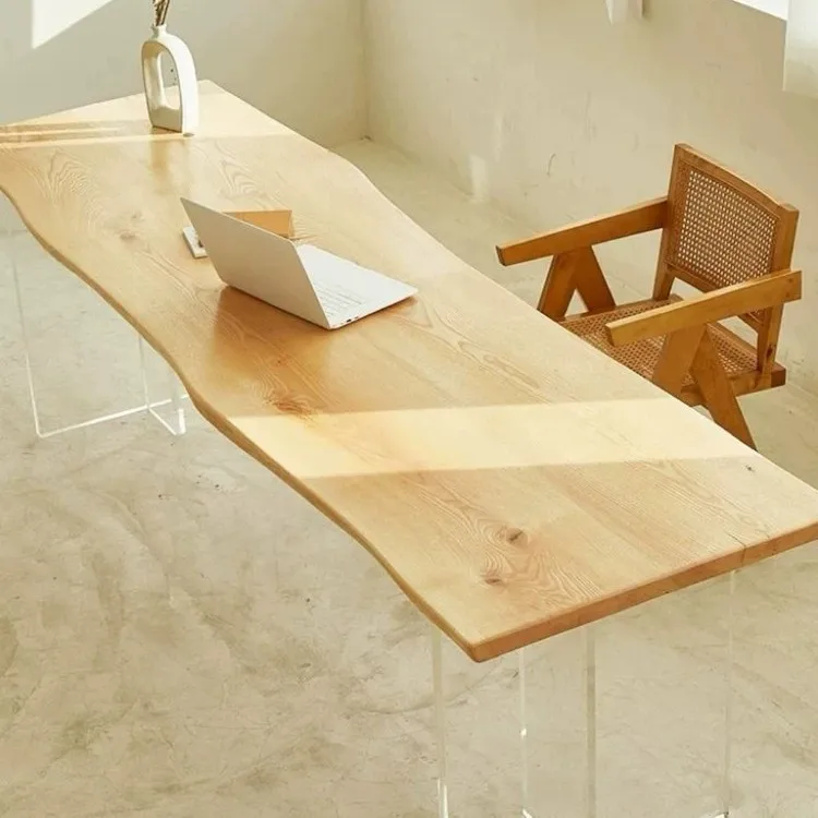 Solid wood large board table acrylic suspended dining table home creative designer leisure workbench desk