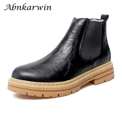 Platform Chelsea Boots Men Style Ankle Leather Botas Chelsea Hombre Winter Plush Warm Big Size 47 48 Thick Soles Luxury