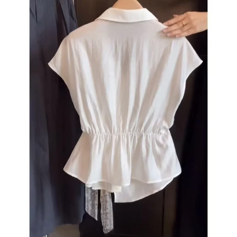 2026 Blusas Mujer De Moda Summer Blouses Women Temperament Lady Tops V-neck Bandage Vintage Shirts Slim Fit Folds Chic Blouse