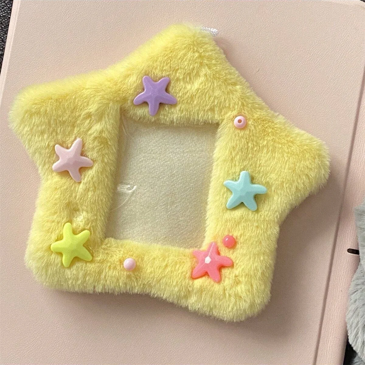 Kawaii Fluffy Star Shape 3 Inch Kpop Photocard Holder Photo Card Holder Bag Pendant School Stationery