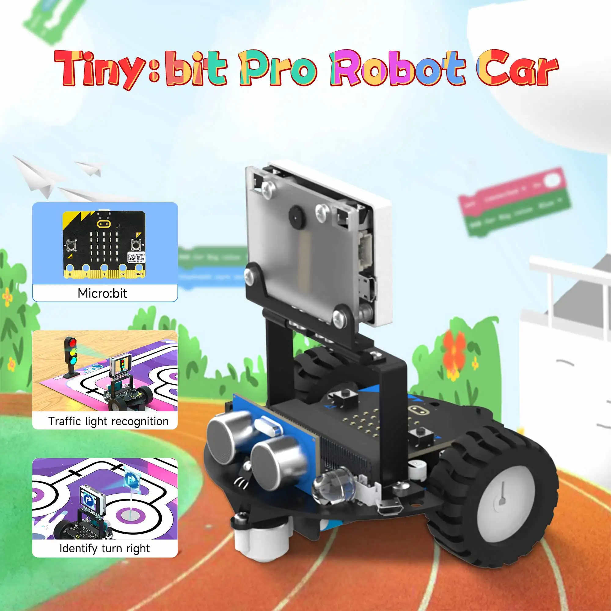 BBC Microbit V2 Mini Smart Robot Car AI Visual Recognition Automatic Driving With K210 Module Programming Set Electronic DIY Kit