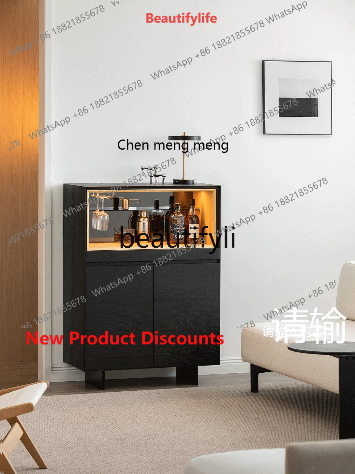 

2003 Minimalist solid wood living room storage wine cabinet against the wall integrated tea and dining edge porch display cabine