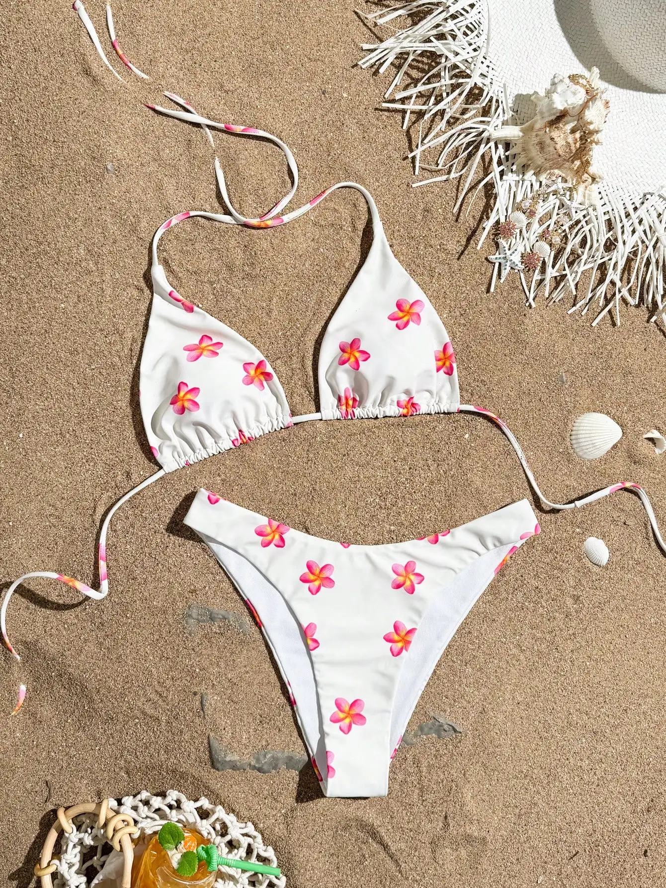 Floral Halter Triangle Bikini Set Women Beach Vacation Swimsuit