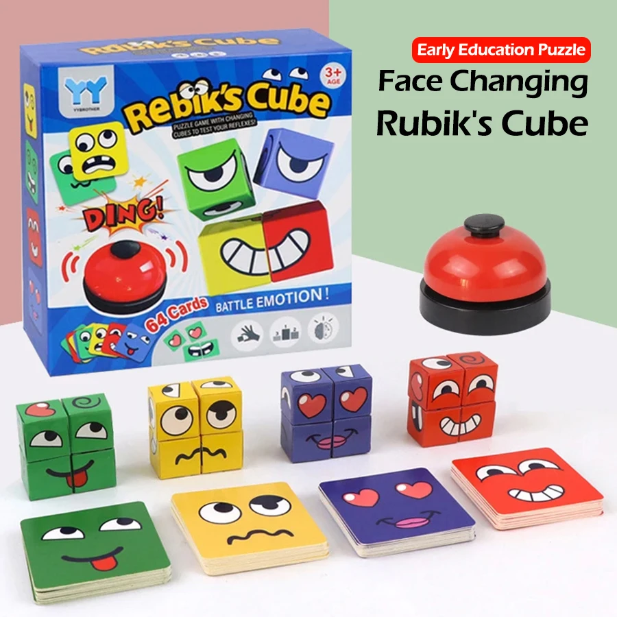 Bambini Face Change Expression Puzzle Building Blocks Cubo Montessori Gioco da tavolo Giocattolo Giocattoli educativi precoci per regali per bambini