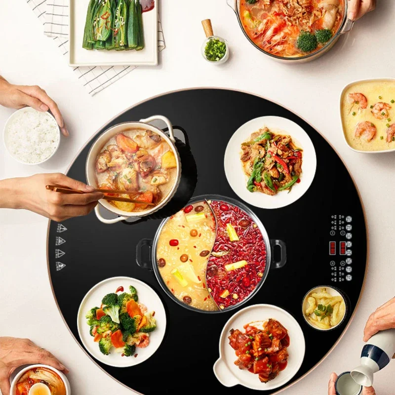 Dining Table Smart round Induction Cooker Food Insulation Board Hot Board with Hot Pot Electric Heating Dishes Warming Plate