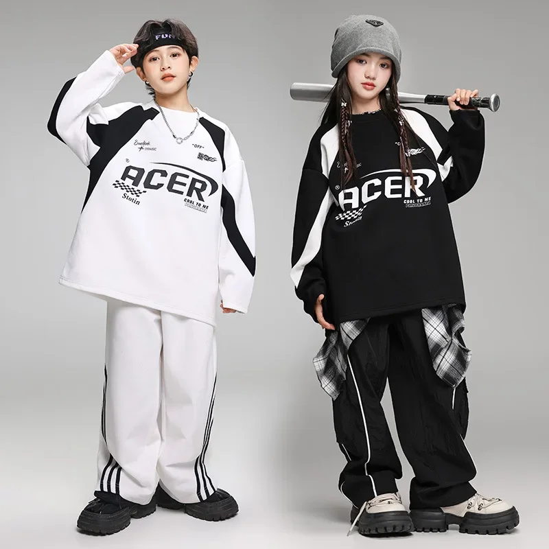 

Children's Teen Boys Girls Streetwear Hiphop Sweatshirt Cargo Pant Sets Tracksuits Performance Clothing Kids Tshirt Trousers