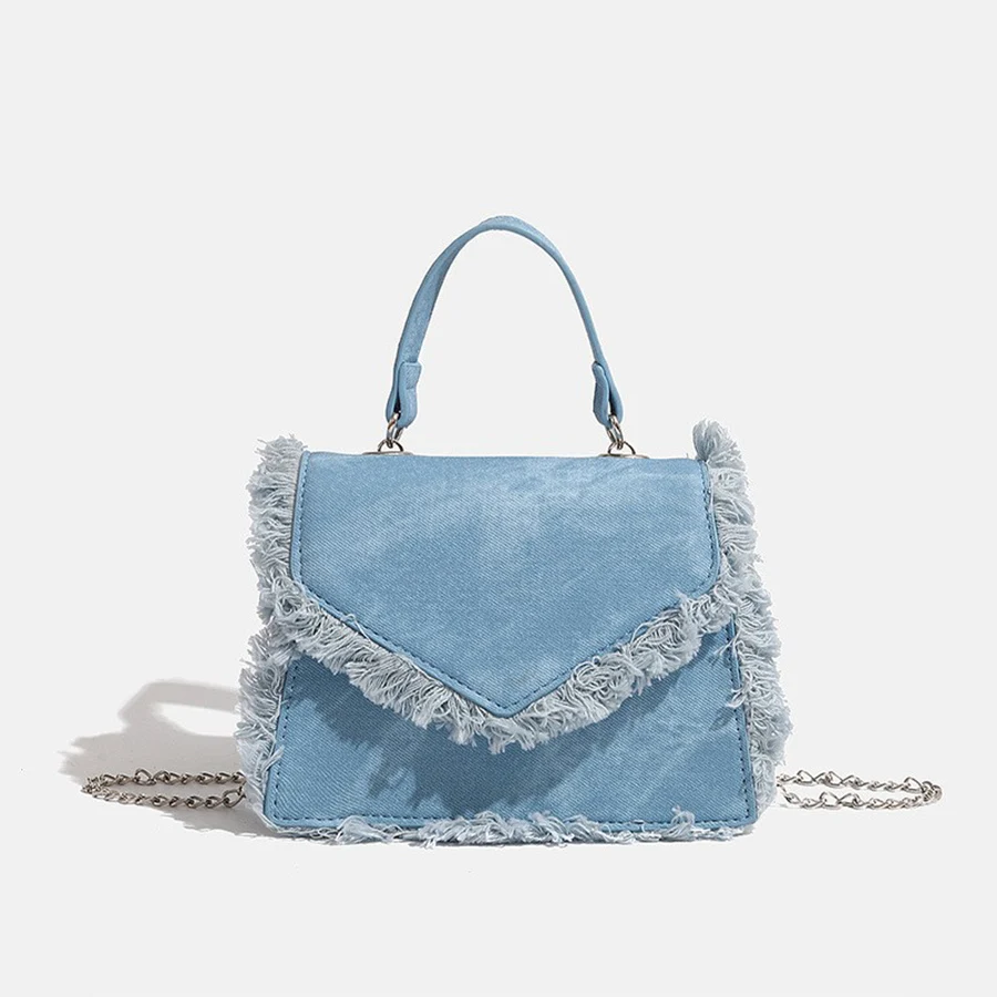 Na co dzień koreańska torba pod pachami damskie torebki z łańcuszkiem modne dżinsowe podmiejskie torba crossbody o dużej pojemności frędzle mała kwadratowa torba