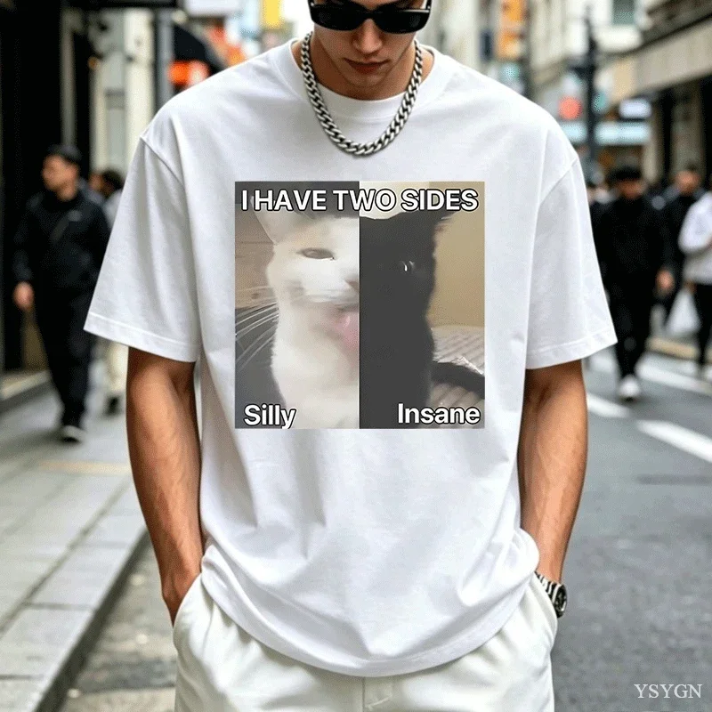 Funny Tees Oversized T-shirt I Hace Two Sides Silly Lnsane Meme Print Shirt Men Casual T Shirt Summer Tees Loose Short Sleeve