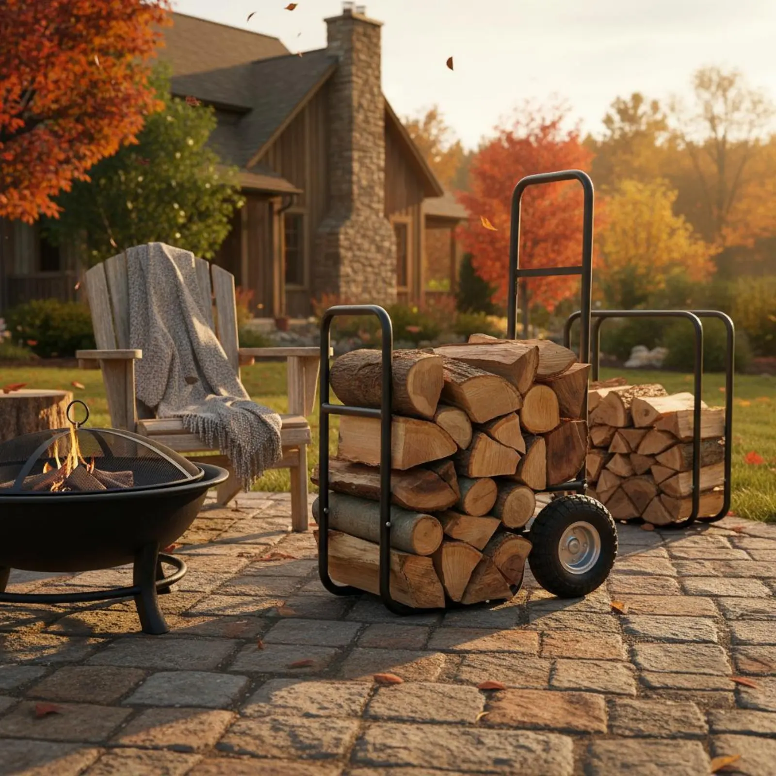 Firewood Cart 100kg Load Capacity Rolling Firewood Cart Sturdy Duty Log Hauler Air-Filled Tires Wheeled Log Rack for Backyard