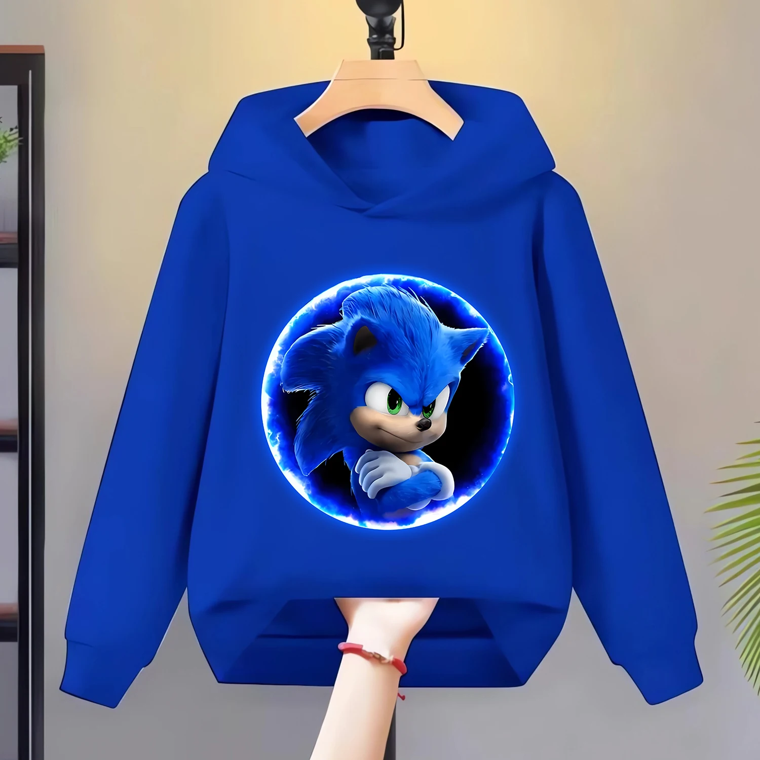 Sonic Thick Hoodie for Children Cartoon Blue Clothing Fashion Fleece Hoody Clothes New Anime Figure Sweatshirt Tops Kids Gift