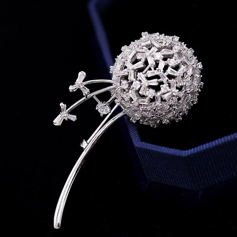 New Design Dandelion Brooches for Women Luxury AAA Zircon Charm Crystal Brooch Pin Jewelry Gold Best Gift for Girl Flower Badge