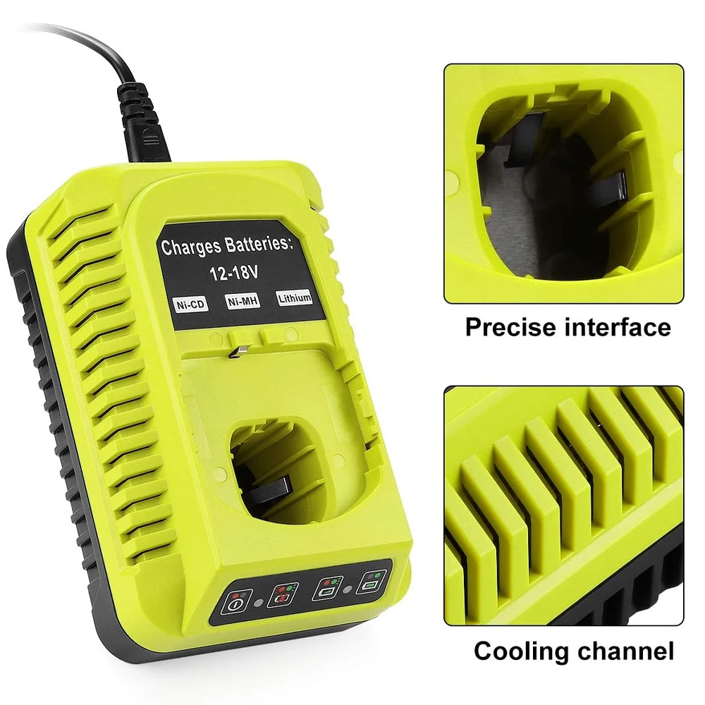 Carregador Rápido de 18V Substituto para Carregador de Bateria Ryobi 18V Compatível com Baterias Ryobi 12V-18V One Plus de Íon de Lítio/NiCad/NiM