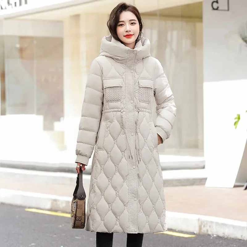 2023 New Women\'s Winter Jacket X-long Puffer Parkas Hooded Cotton Padded Female Coat Thick Warm Wadded Jackets Outerwear