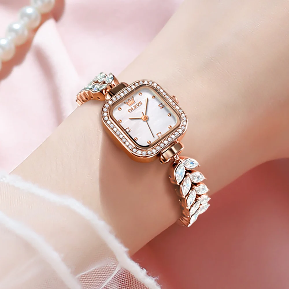 OLEVS Luxury Fashion Ladies Wristwatch Rose Gold Crystal Bracelet Quartz Watch Women Top Brand Waterproof Female Watches