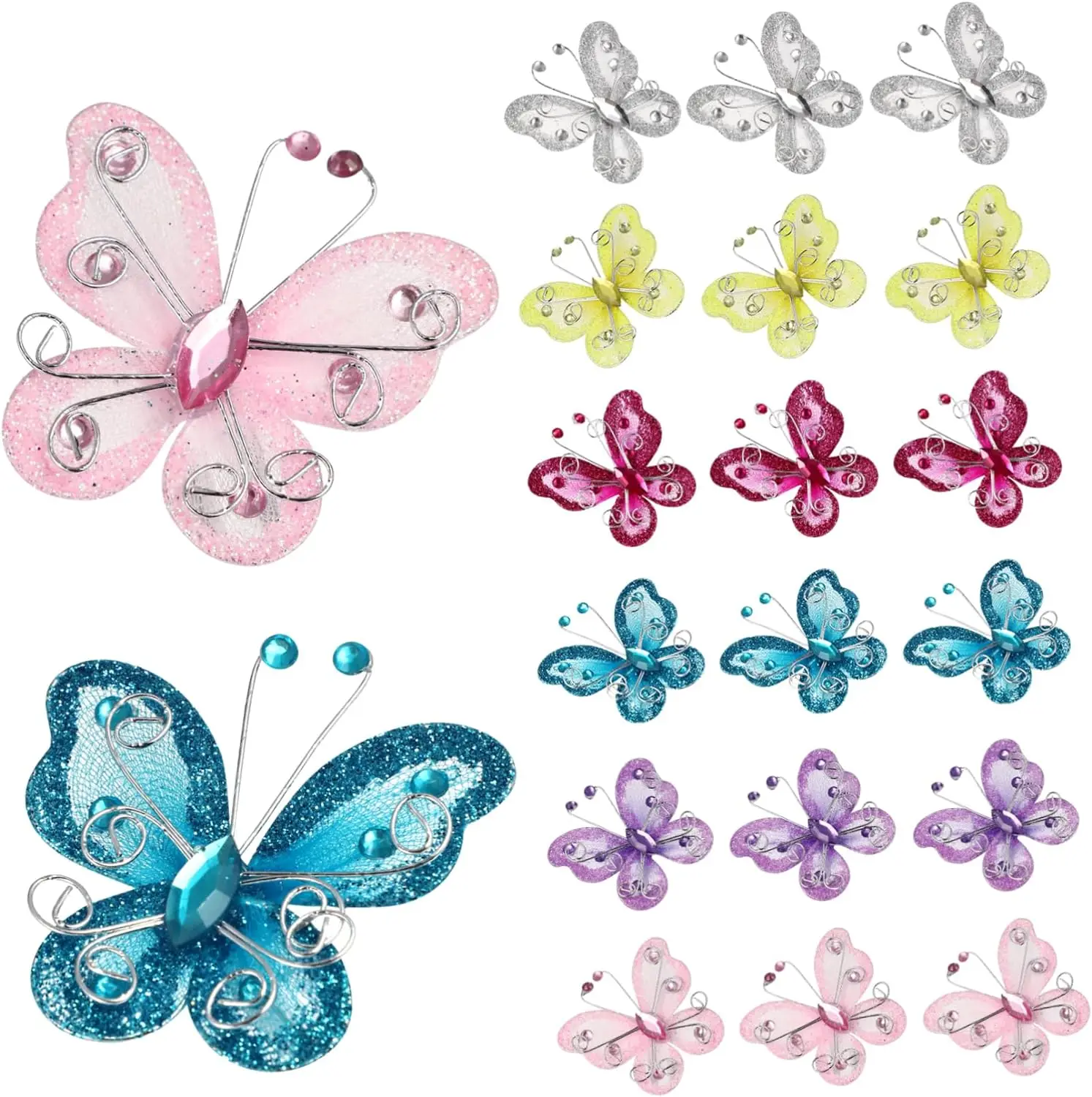 30pcs 5cm Butterfly Decoration Glitter Rhinestone Organza Wire Butterfly Table Scatter for Party Wedding Card Scrapbooking craft