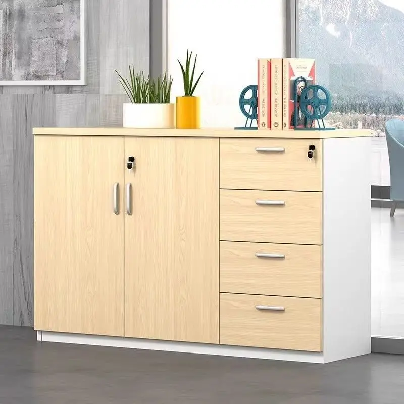 Modern Wooden 4-Drawer Lockable Filing Cabinet With Floor-Standing Design For Office Data Storage