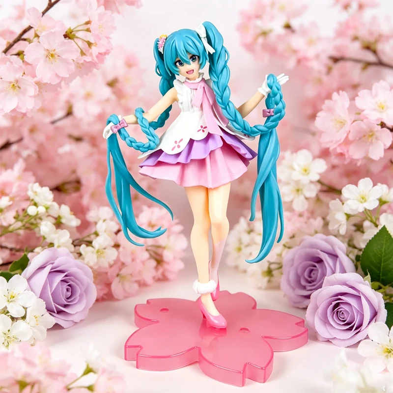 Anime Hatsune Miku Anime Figur Figurinen Grüne Lange Haare Rosa Rock Kawaii PVC Actionfigur Modell Spielzeug Dekoration Sammlerstücke Geschenke