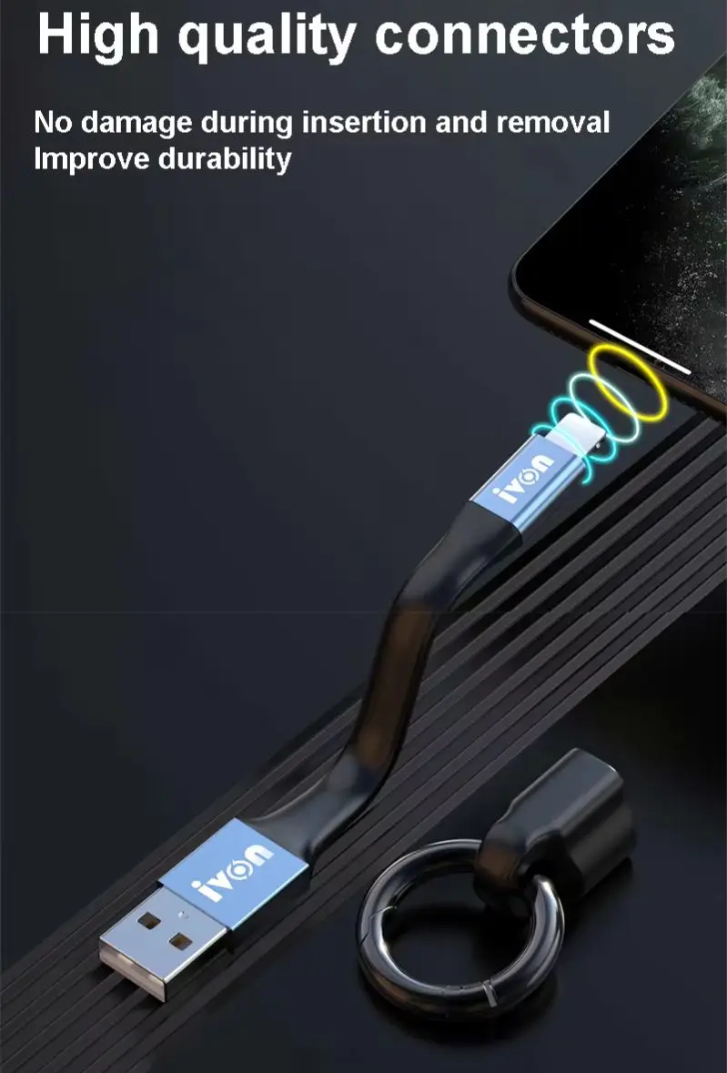 1PCS Mini Keychain Portable USB Data Cable for3A Fast Charging Type C Micro USB C Short Cable Cord For Xiaomi Huawei