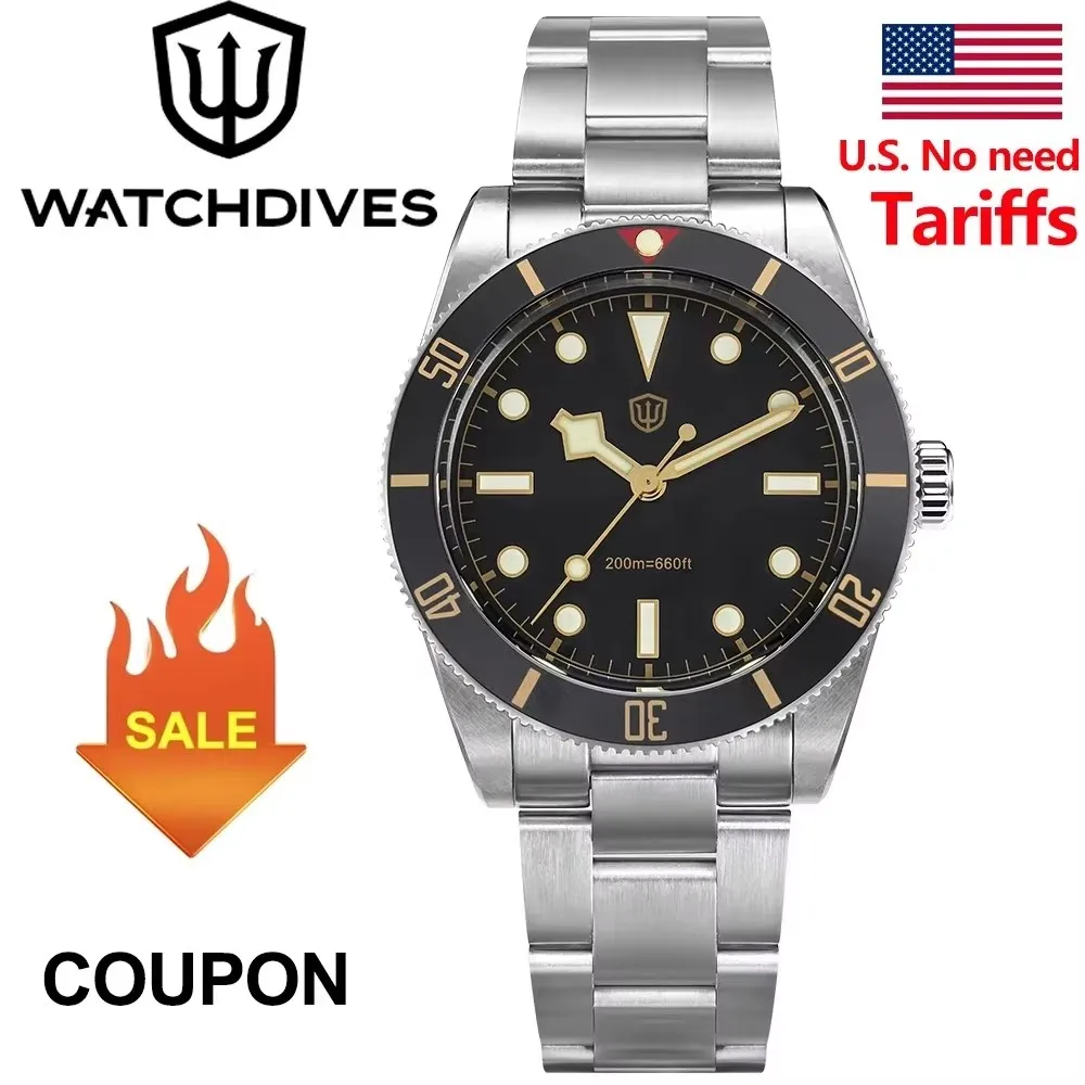 

Watchdives WD7922 BB54 Часы VH31 Кварцевый механизм Водонепроницаемые 200 м Сапфировые светящиеся 37 мм Винтажные мужские часы из нержавеющей стали