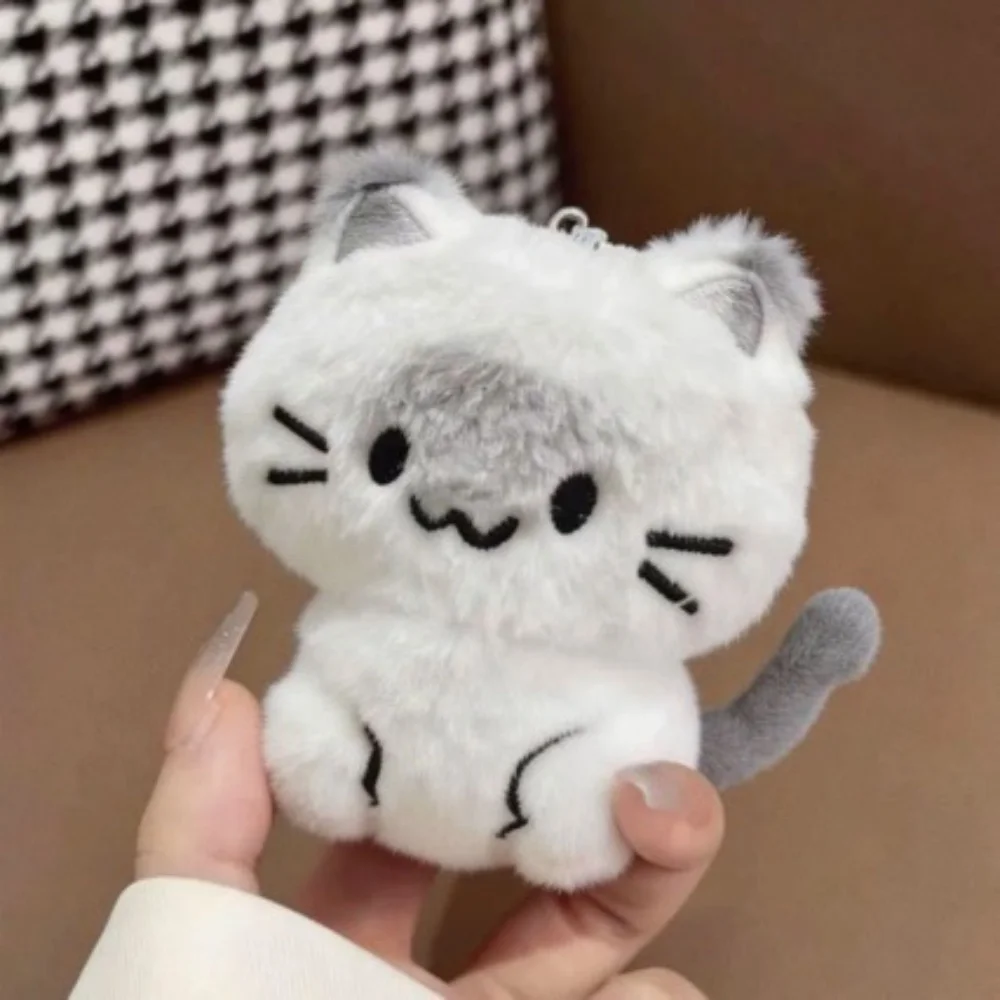 Kawaii Fluffy Siamese Cat Plush Keychain Mini Soft Fuzzy Kitty Stuffed Doll Bag Pendant Cute Cartoon Animal Key Ring Gift