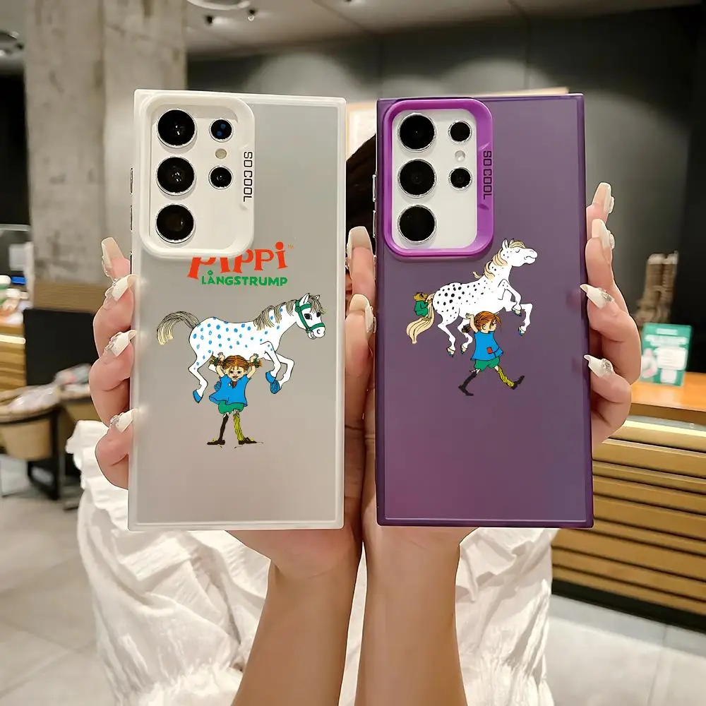 Cute Cartoon Novel P-Pippi Phone Case For Samsung Galaxy S25 Edge S24 S23 S22 S21 S20 Ultra Funda Silicone Silver Phone Case