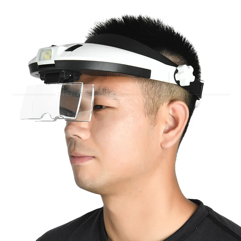 Rechargeable Head Wearing Magnifying Glass 1X 1.5X 2X 2.5X 3.5X Helmet Style Magnifier with 8Led Lights Loupe Reading Repair Use