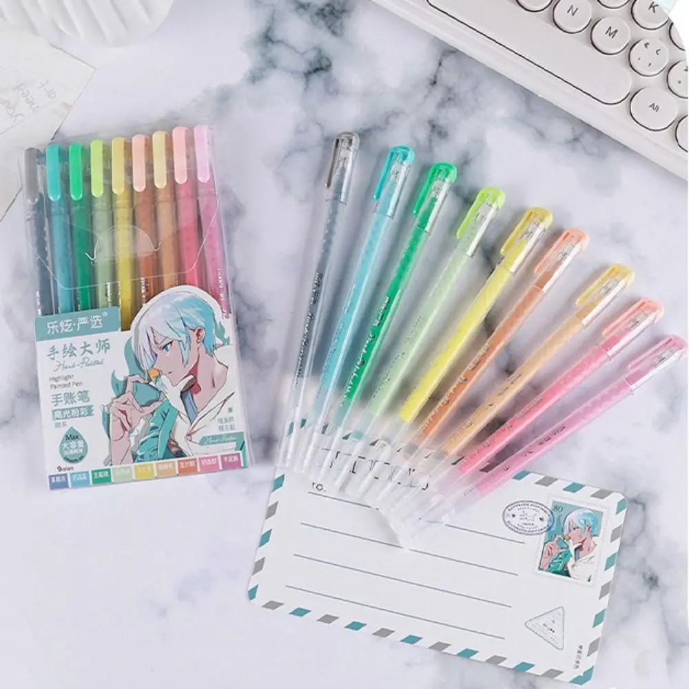 Creative 9 Colors Hand Accounting Pen Set Quick Drying Large-capacity Color Gel Pen Writing Tools Highlighter Stationery