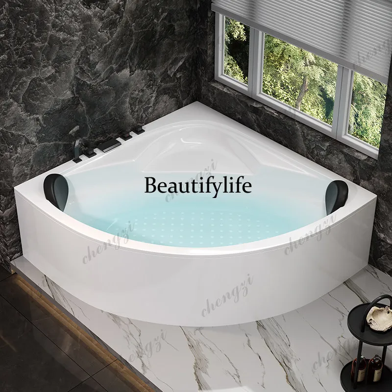 Acrylic triangle fan freestanding bathtub surf massage thermostatic corner bathtub