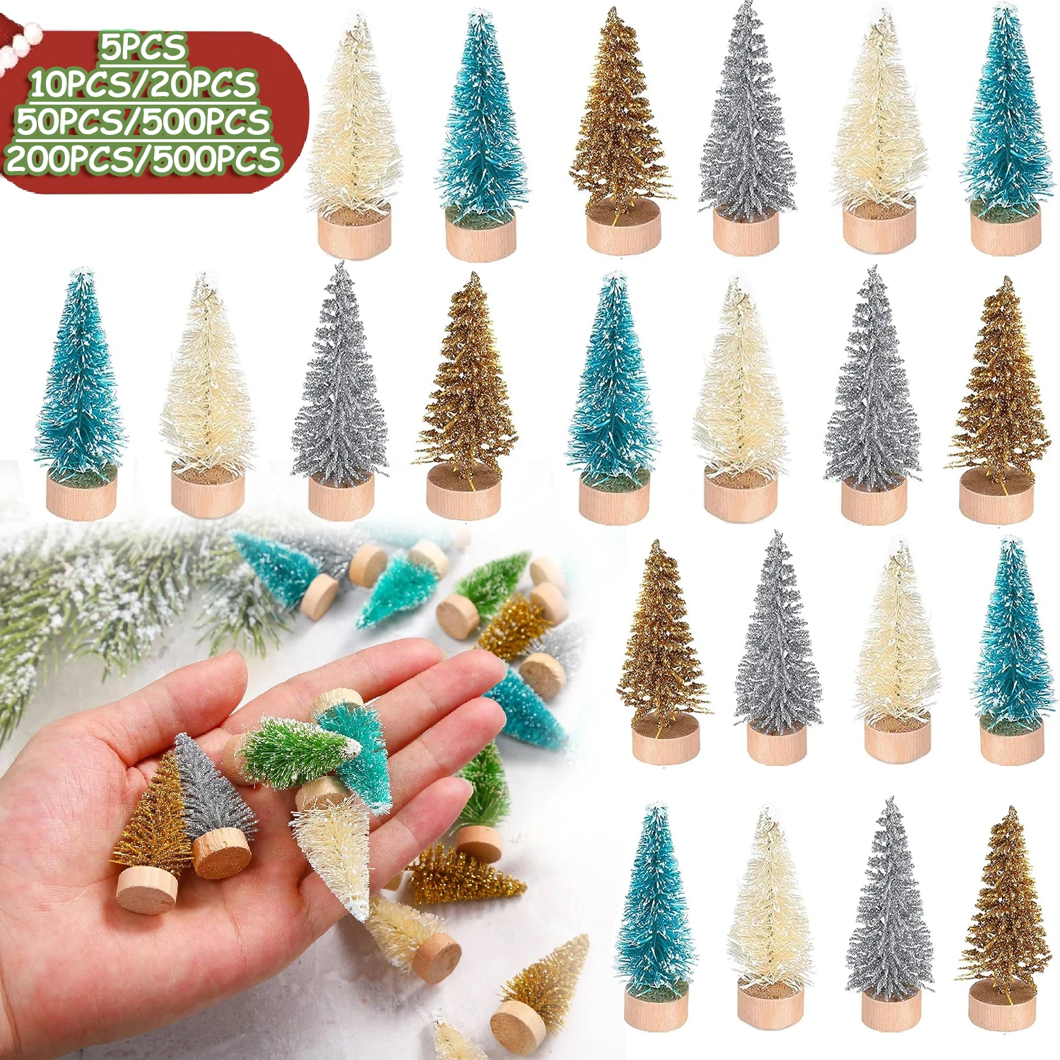

5/500pcs Mini Christmas Tree Small Artificial Christmas Tree Ornament Cedar Pine Sisal Tabletop Merry Christmas Party Decoration