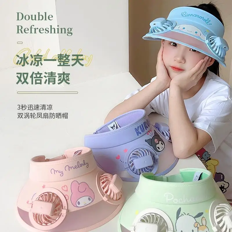 

Children Sanrios Kuromi My Melody Wearing A Fan Hat Sunscreen Hat Male and Female Children Top Air Cap Summer Sunshade Hat Gift