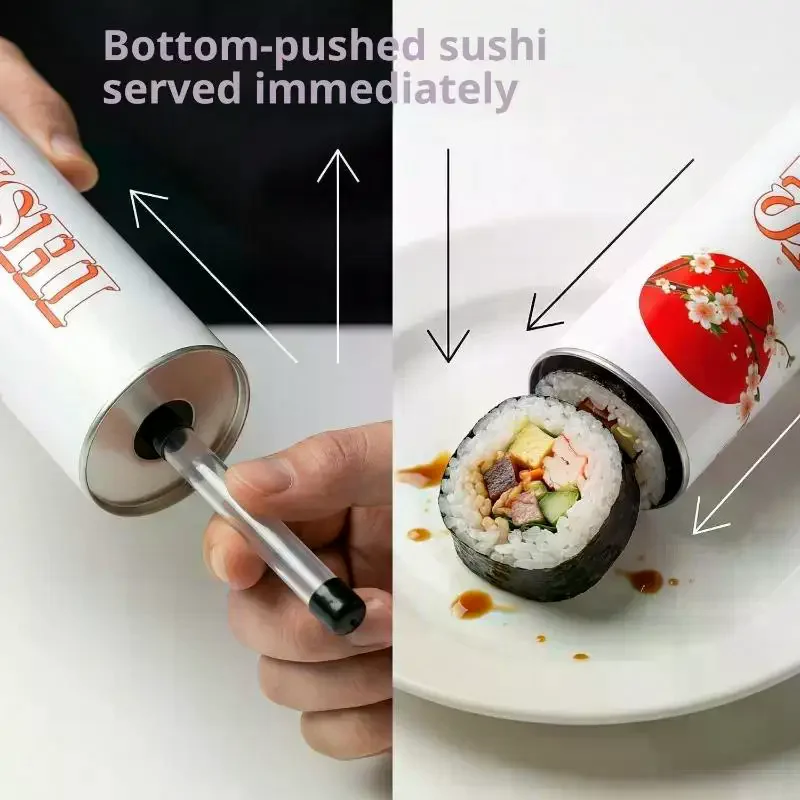 Sushi Push Box With Sauce Straw Food Grade Sushi Mold Cone Push Up Paper Bucket Packaging Paper Box Bento Accessories Round