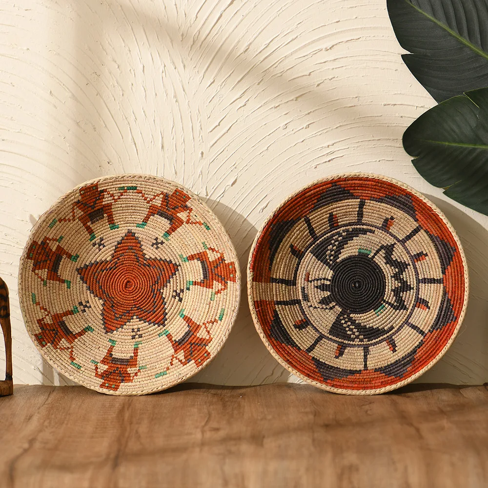 

DSA creative hand-woven plate plant bamboo plate porch decorative change key storage plate