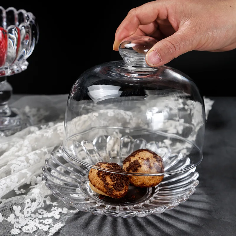 HYS European transparent cake tray with glass cover Small dessert tray Fruit snack tray Tasting