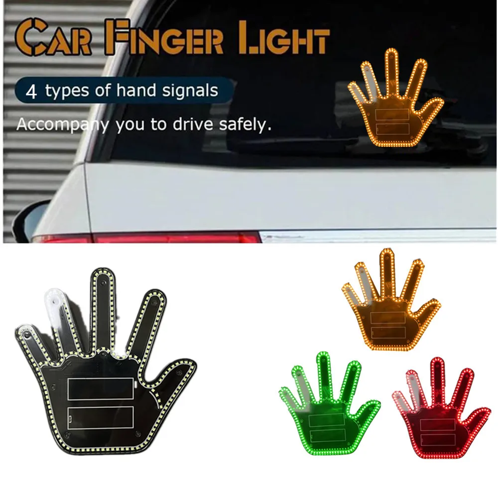 Funny Car Finger Light,Middle Finger Light Multipurpose Gesture Display Light Road Rage Signs Hand Lamp LED Sticker Glow Panel