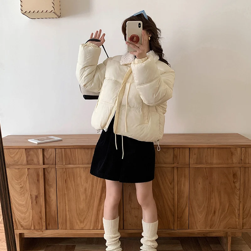 المرأة شيك فو الحملان الصوف المرقعة أسفل معطف القطن الحلو كل مباراة طالب جواكت شتوية الشتاء Kawaii سترة قصيرة سترات #4