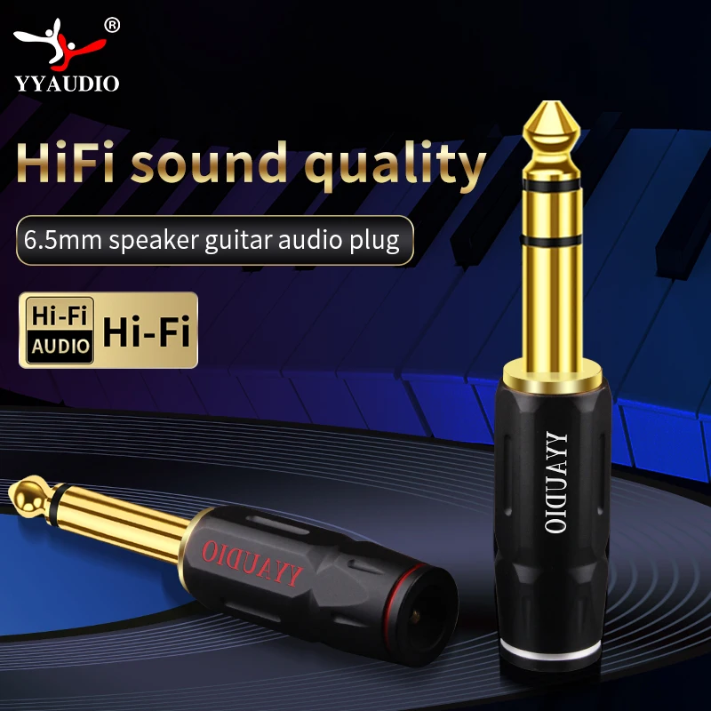 24K Gold-plated 6.5mm 2/3 Pole Earphone Plug For DIY HiFi Headphone Pure Copper Gold Plated 6.5mm  Adapter Audio Connector