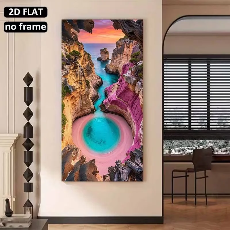 2D Flat, 1pc Large Modern Coastal Cavern Wall Canvas - Jumbo Frame Suitable for Interior Decoration, Colorful Suitable for House