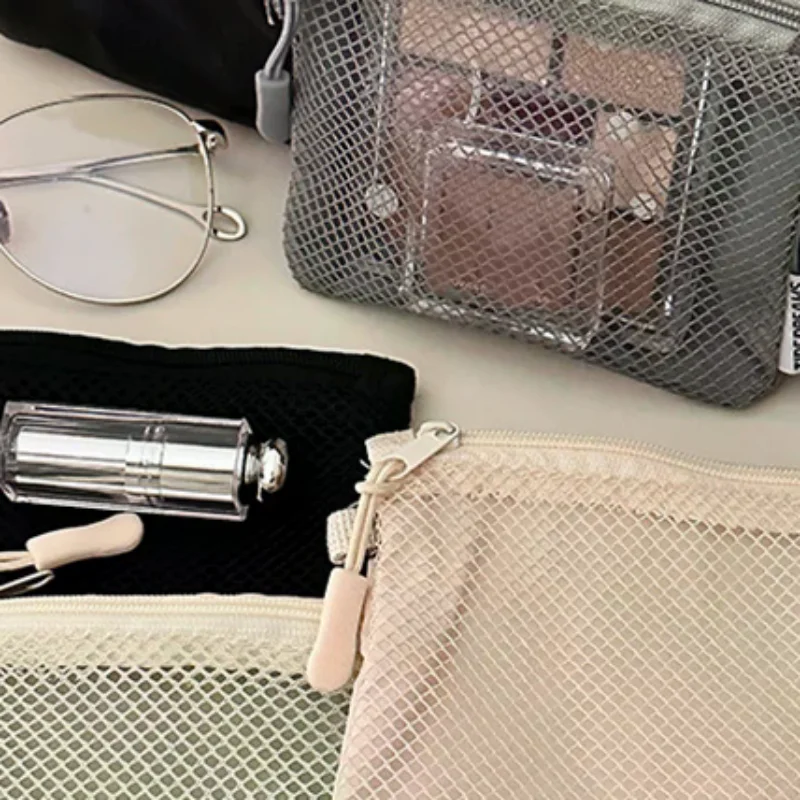 New Travel Makeup Storage Bags Mesh Coin Purse Simple Portable Mini Bag Multi-purpose Square Bag Double-layer Zipper Card Holder