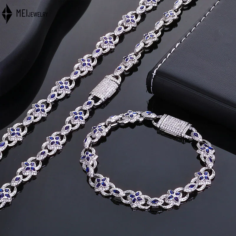 Hip hop Four Leaf Clover Necklace Trendy Creative Eye 8-Word Chain Colored Cubic Zirconia Bracelet Jewelry Set Customization view 3