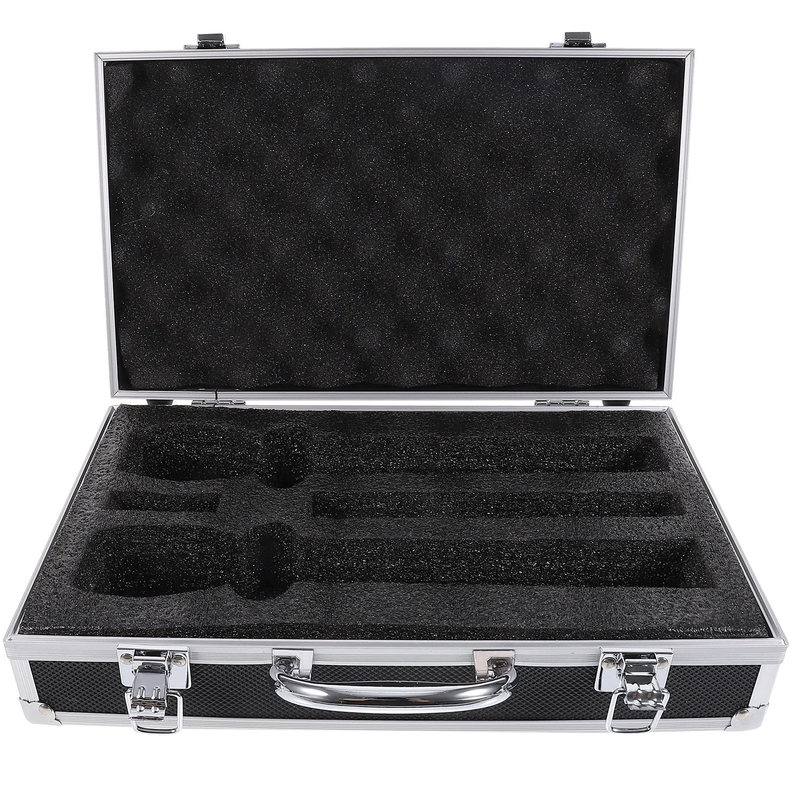 

Double Slot Microphone Storage Box Protective Organizer Suitcase for Wireless Microphones Recording Suitcase