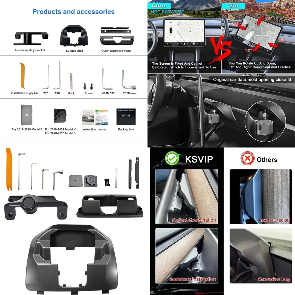 

Поворотное крепление экрана для Tesla Model Y 2019-2024 и Model 3 2017-2023 левый/правый 30 ° Вверх/вниз 15. ° Регулировка вращения четырех направлениях