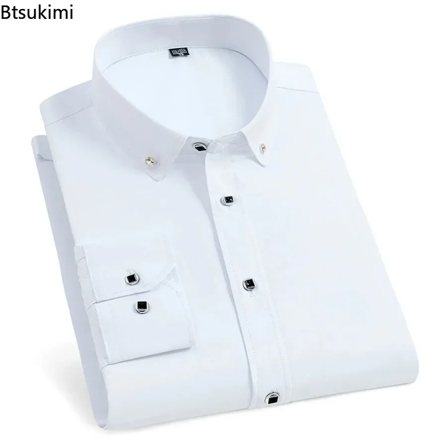 Chemise blanche classique pour hommes, tenue d'affaires, de bureau, à la mode, solide, mince, décontractée, sociale, formelle, vêtements, chemisiers