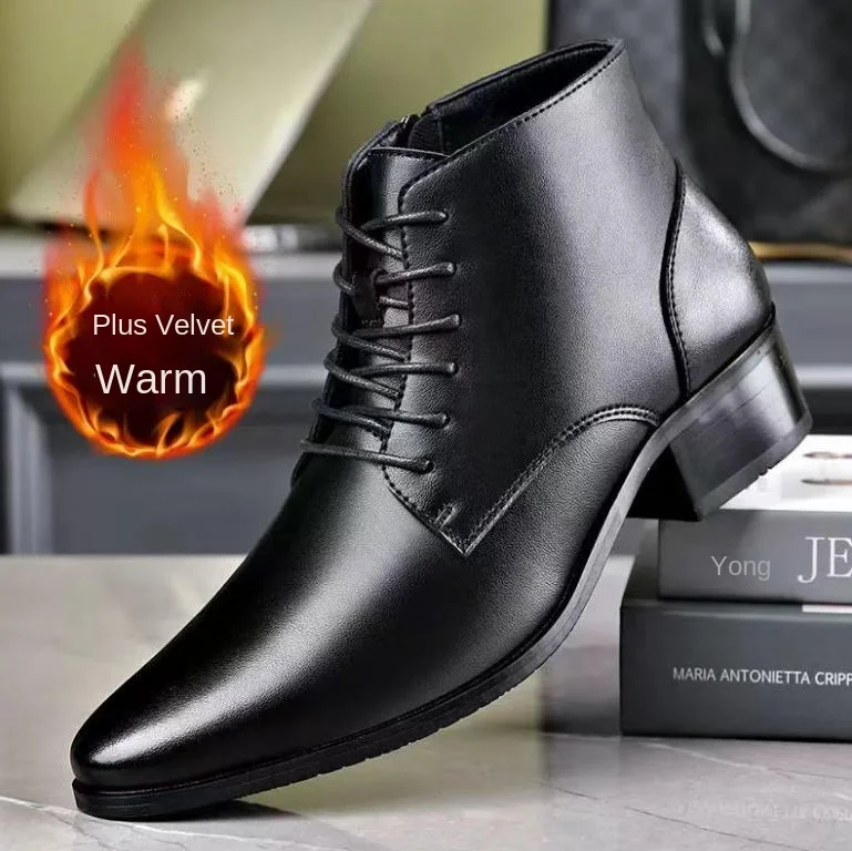 

Men Leather Ankle Boots Round Toe Lace-up Fashion Business Boots sapato masculino estiloso sapatilhas originais de luxo