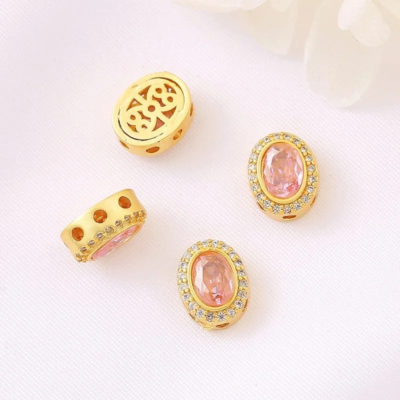 7 Pieces of Copper-gold-plated Zirconium Agate Oval Beaded Beaded DIY Bracelet Necklace Accessories Jewelry Making Materials