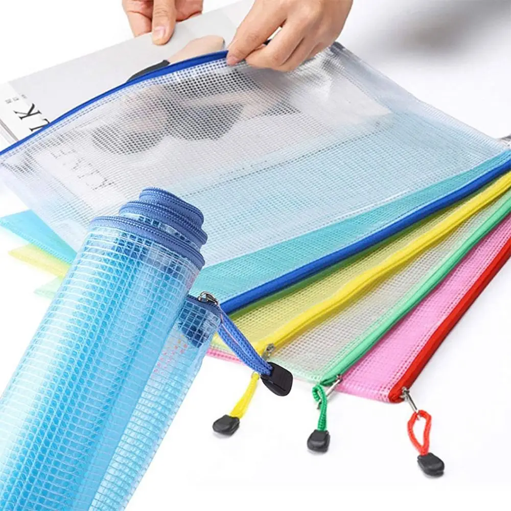 Simple Thickened Zipper Grid Bag Large-Capacity Waterproof File Bag PVC Transparent Information Bag Student