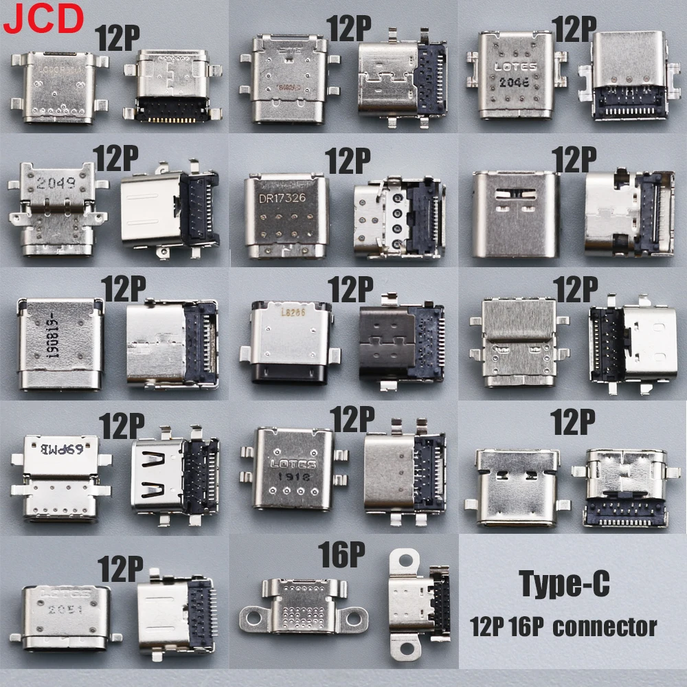 

JCD 1pcs New Type-C USB 3.1 Interface 12 Pin 16 Pin Female Power Socket Charging Connector Port 12P 16P USB-C Data Jack