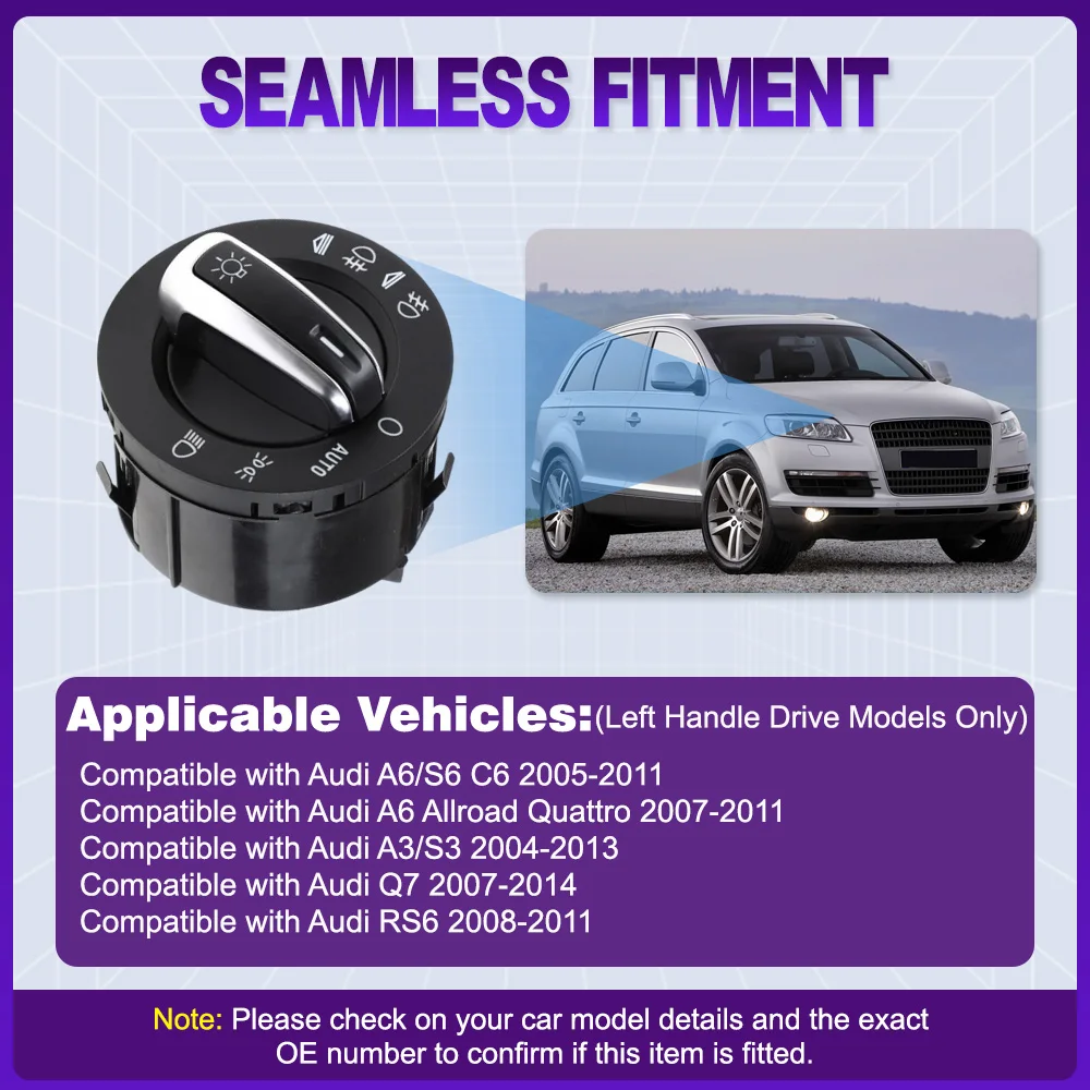 

Headlight Control Switch Fog Light Knob for Audi A6/S6 C6 Allroad Quattro A3/S3 Q7 RS6 4F1941531E 4F1941531D