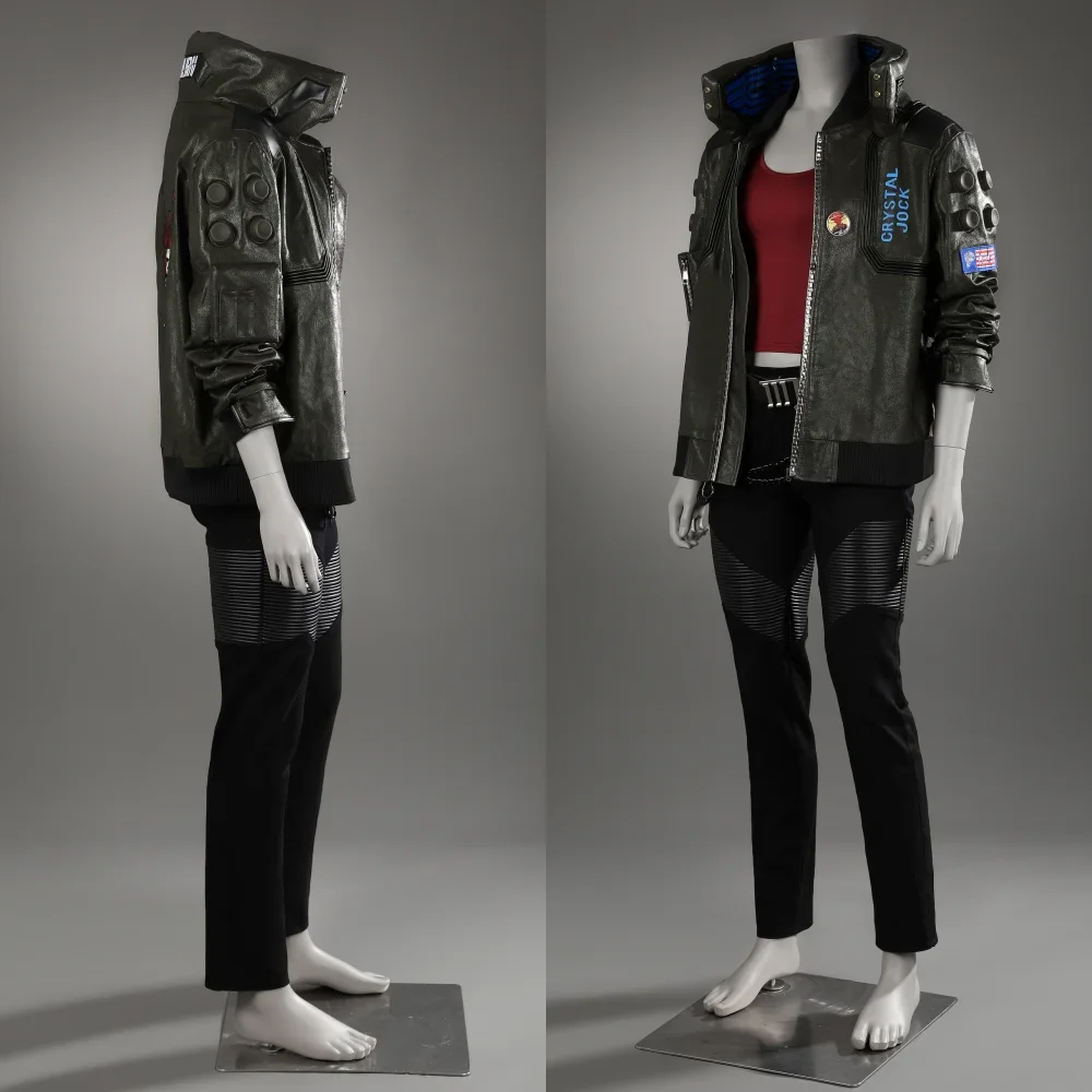 

Female Punk Cosplay 2077 V Cosplay Costume Cyber Style Leather Jacket Game Suit Outfit and Individual Items Are Sold Custom Size