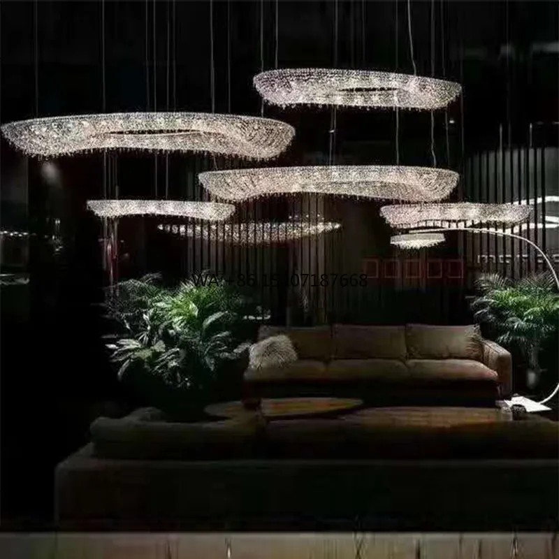 Large Modern Luxury Indoor   Adjustable Height K9 Crystal Beads for Living Room Oval  Hanging